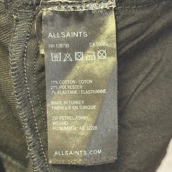 All Saints Petrel Ashby Low Rise Skinny Coated Black Faux Leather Jeans Size 27 - Picture 13 of 14